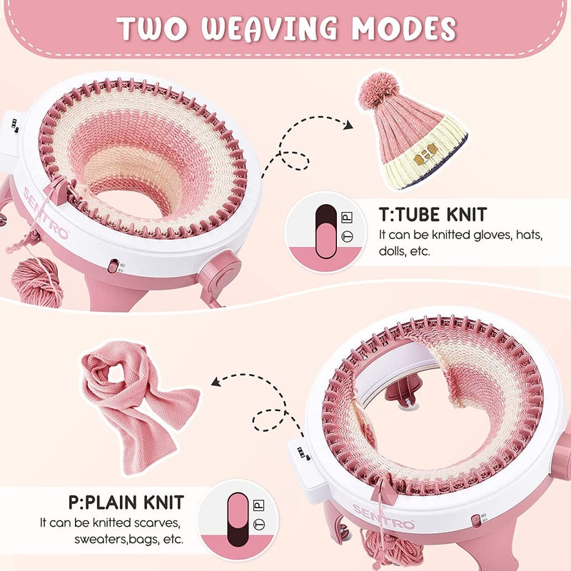 Sentro ماكينات حياكة SENTRO 48 إبرة مع عداد الصفوف، آلة حياكة ذكية، نول دائري للحياكة، مجموعة ماكينة حياكة مزدوجة، اصنع بنفسك وشاح وقبعة وجوارب - Image 2